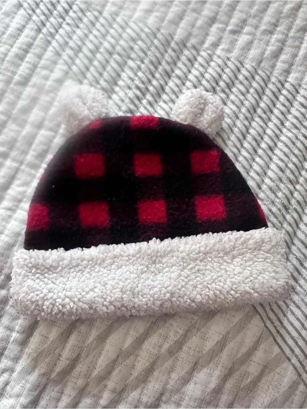 Kids Red and Black Buffalo Plaid Sherpa Hat & Pants Set